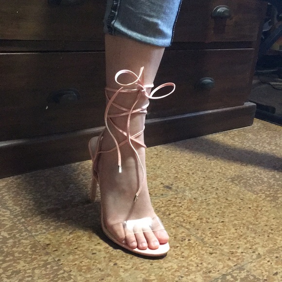 SIMMI Pink Perspex lace up heels size 10 - Picture 9 of 11